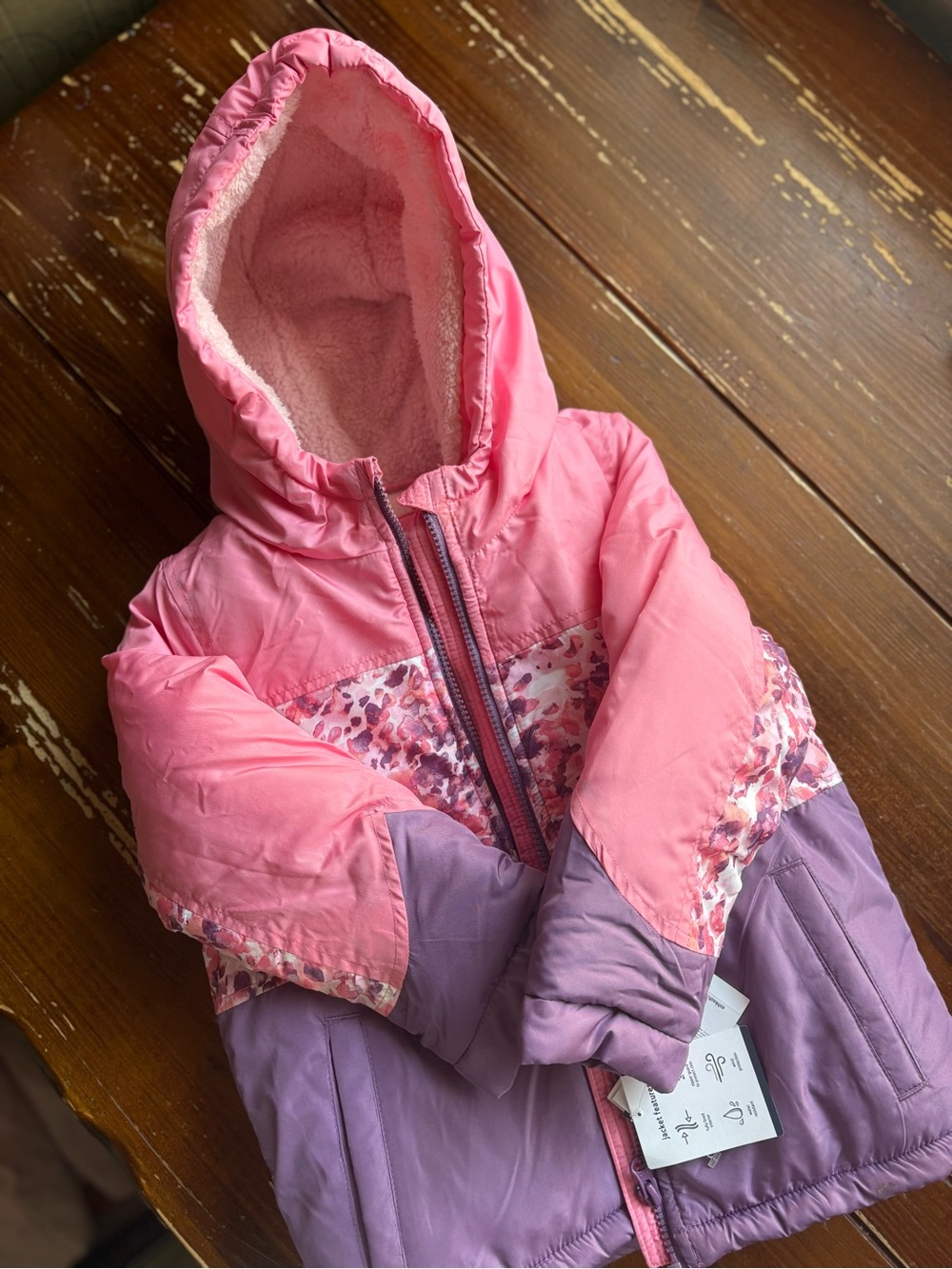 OshKosh B'gosh Pink and Purple Colorblock Hooded Puffer Jacket & Pants Set